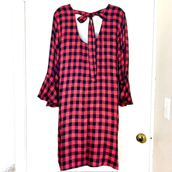 CLOTH & STONE ANTHROPOLOGIE BUFFALO PLAID SHIFT DRESS SIZE MEDIUM RUFFLED SLEEVE - Picture 9 of 11